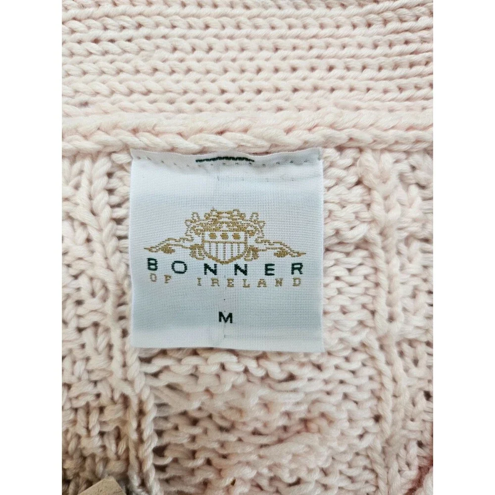 BONNER of IRELAND Women's Cable Knit Cardigan Sweater Medium Pink Striped Preppy - Picture 7 of 12